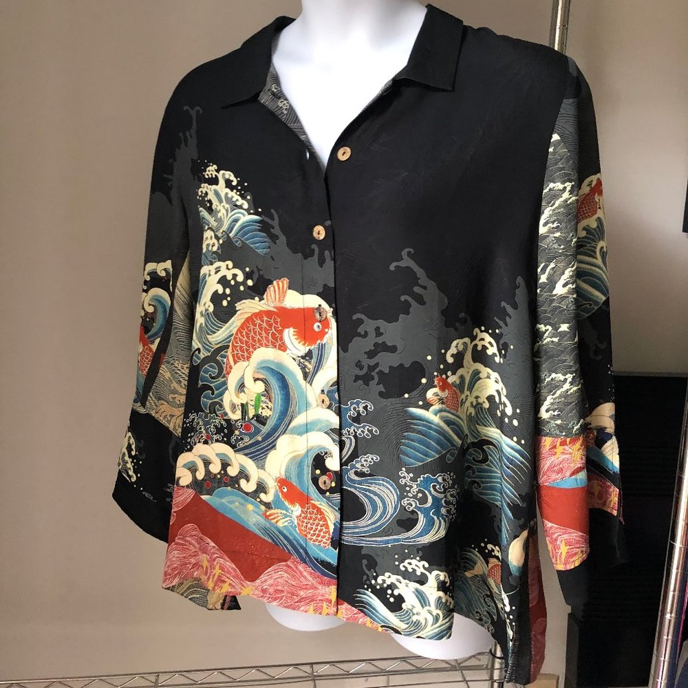 CITRON SANTA MONICA silk blend koi button up 1X